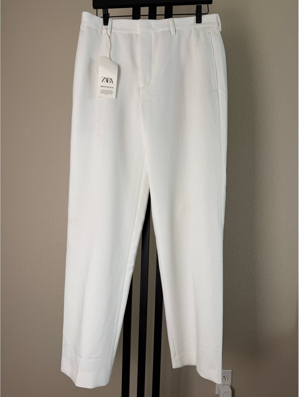 Zara Man Edition Tailored Trousers Men 31 Oyster White Textured Stretch NWT SS24